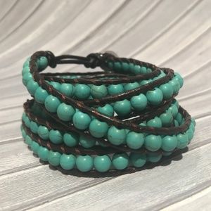 Aqua Boho Leather Wrap Bracelet